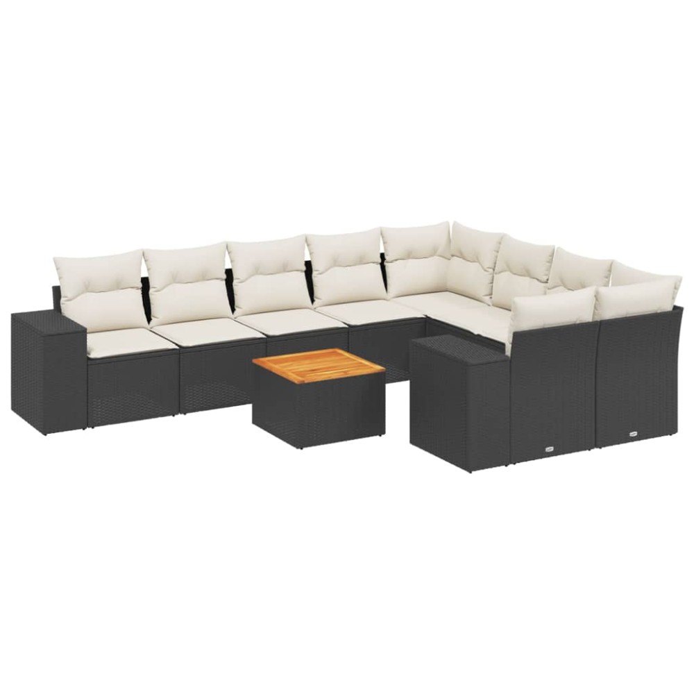 vidaXL Set canapele de grădină cu perne, 10 piese, negru, poliratan