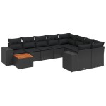 vidaXL Set canapele de grădină cu perne, 10 piese, negru, poliratan