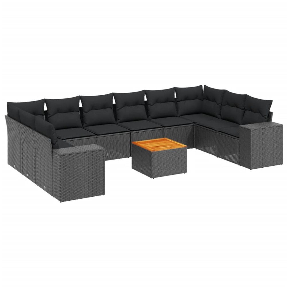 vidaXL Set canapele de grădină cu perne, 11 piese, negru, poliratan