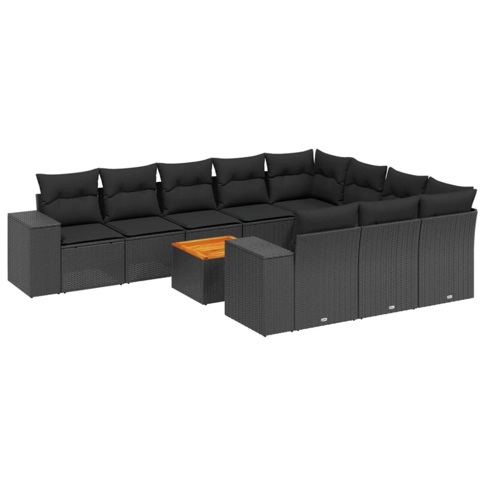vidaXL Set canapele de grădină cu perne, 11 piese, negru, poliratan