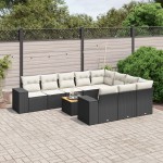 vidaXL Set canapele de grădină cu perne, 11 piese, negru, poliratan vidaXL Set canapele de grădină cu perne, 11 piese, negru, poliratan