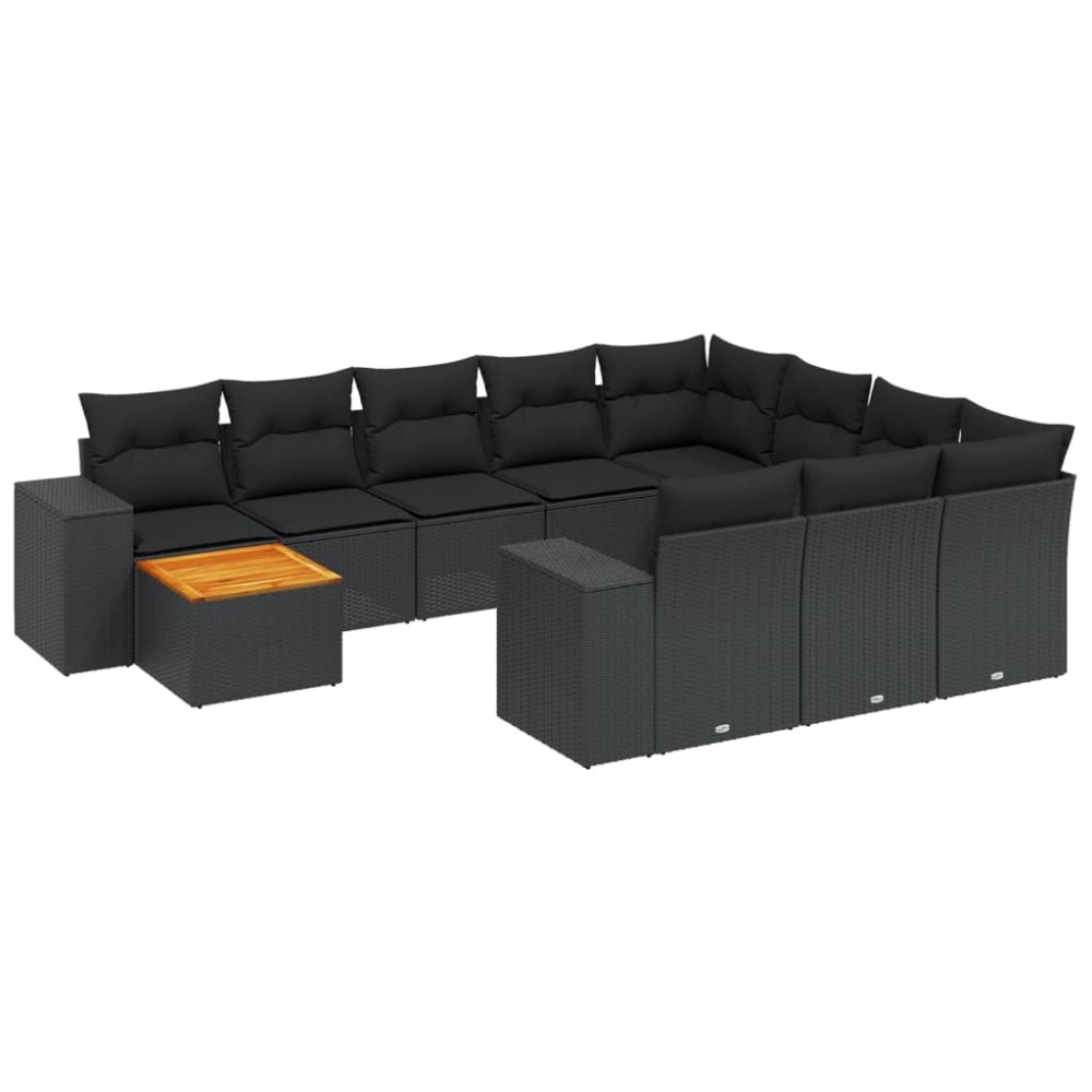 vidaXL Set canapele de grădină cu perne, 11 piese, negru, poliratan