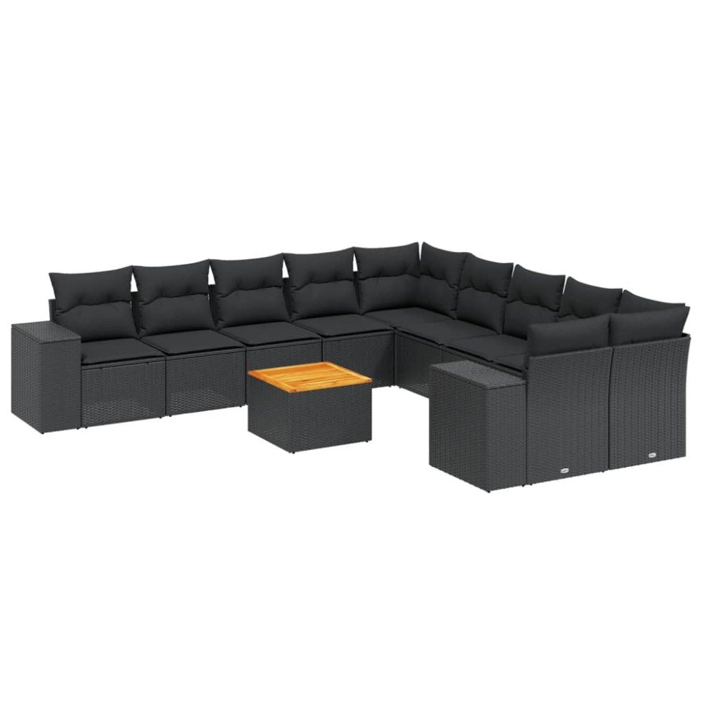 vidaXL Set canapele de grădină cu perne, 11 piese, negru, poliratan