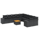 vidaXL Set canapele de grădină cu perne, 11 piese, negru, poliratan