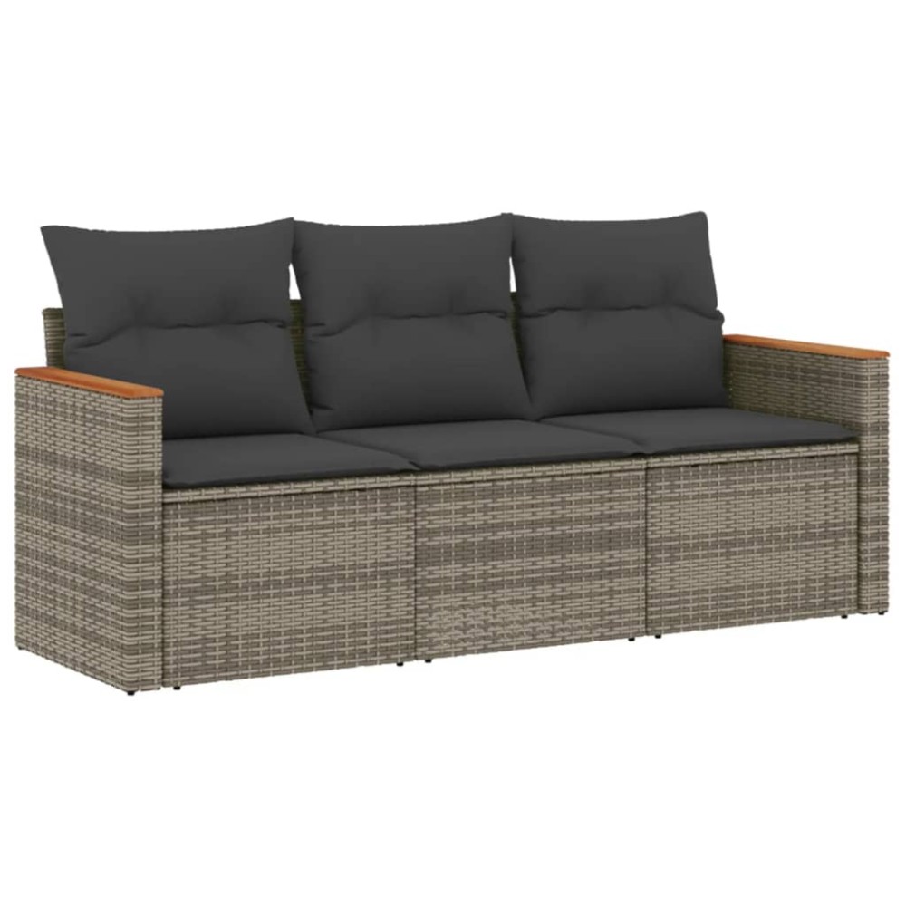 vidaXL Set canapea de grădină cu perne, 3 piese, gri, poliratan