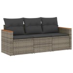 vidaXL Set canapea de grădină cu perne, 3 piese, gri, poliratan