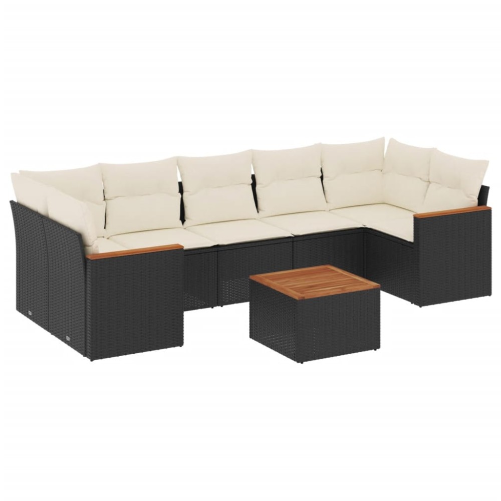 vidaXL Set mobilier de grădină cu perne, 8 piese, negru, poliratan