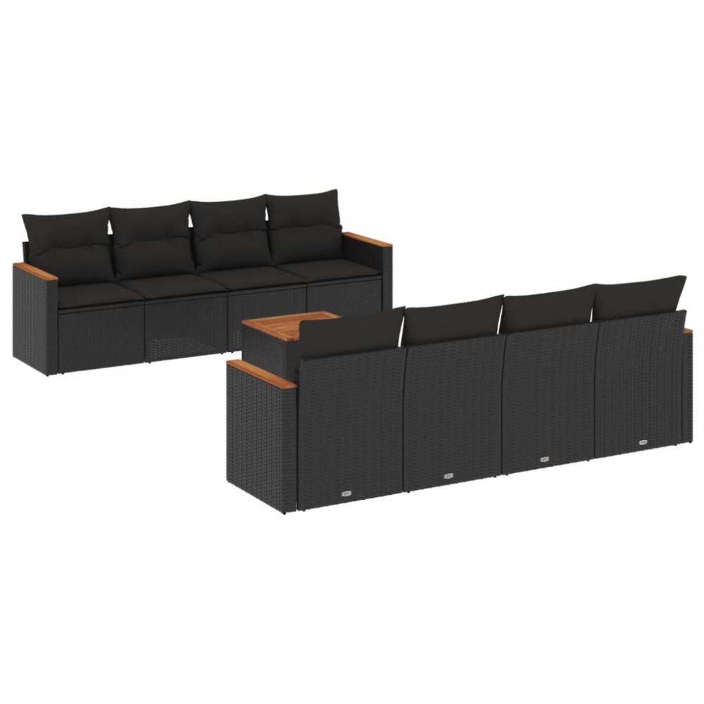 vidaXL Set mobilier de grădină cu perne, 9 piese, negru, poliratan