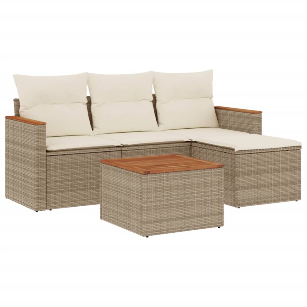 vidaXL Set canapele de grădină cu perne, 5 piese, bej, poliratan
