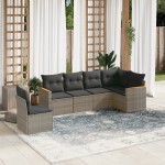 vidaXL Set mobilier grădină cu perne, 6 piese, gri, poliratan vidaXL Set mobilier grădină cu perne, 6 piese, gri, poliratan