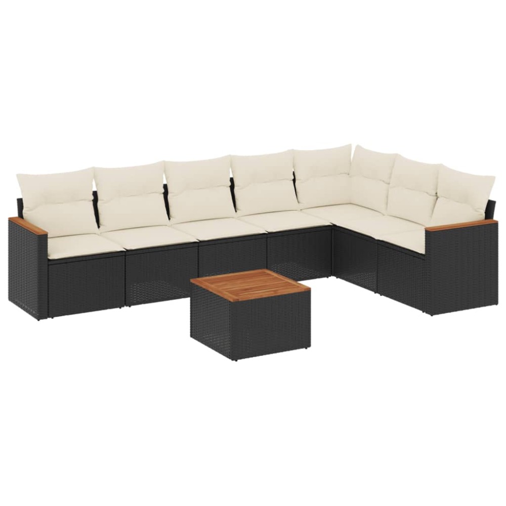 vidaXL Set mobilier de grădină cu perne, 8 piese, negru, poliratan
