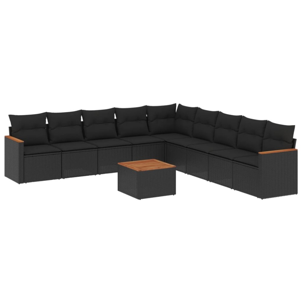 vidaXL Set canapele de grădină cu perne, 10 piese, negru, poliratan