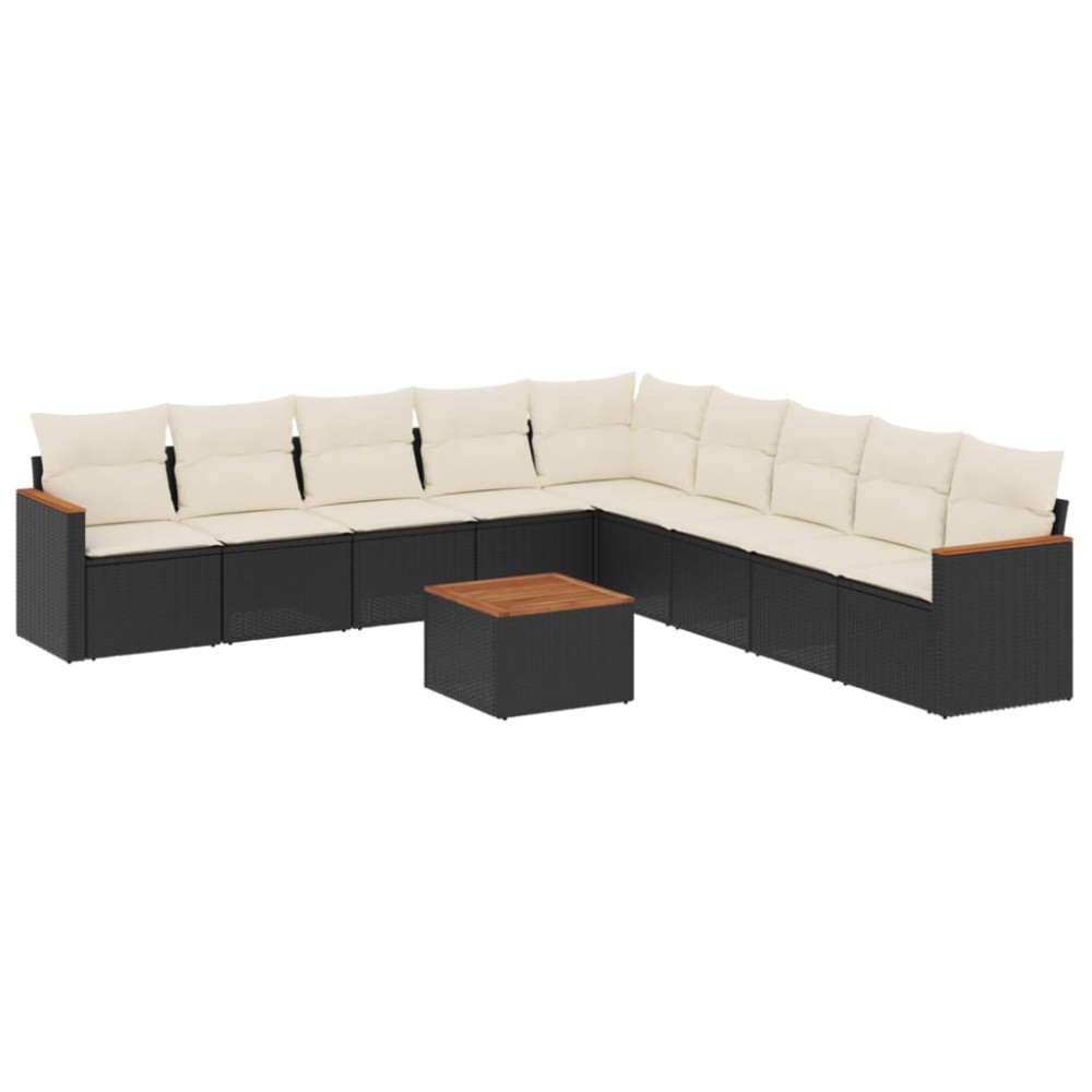 vidaXL Set canapele de grădină cu perne, 10 piese, negru, poliratan