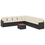 vidaXL Set canapele de grădină cu perne, 10 piese, negru, poliratan