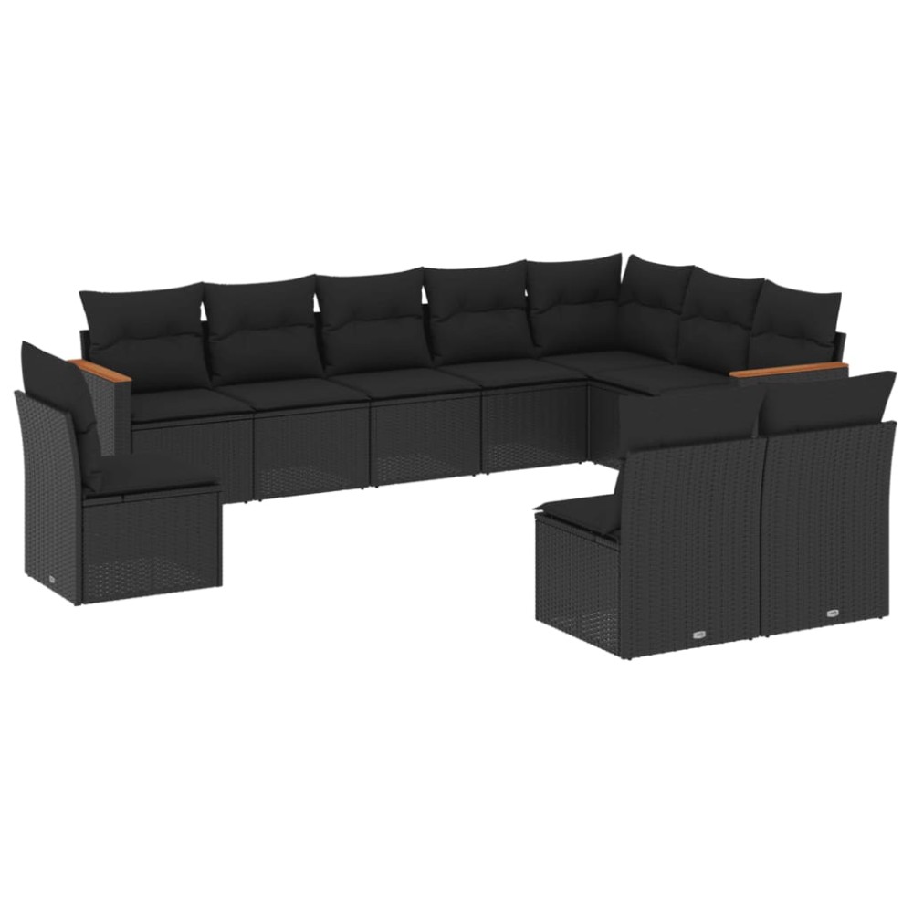 vidaXL Set canapele de grădină cu perne, 10 piese, negru, poliratan