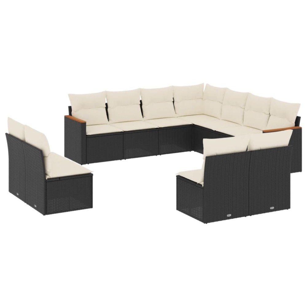 vidaXL Set canapele de grădină cu perne, 11 piese, negru, poliratan