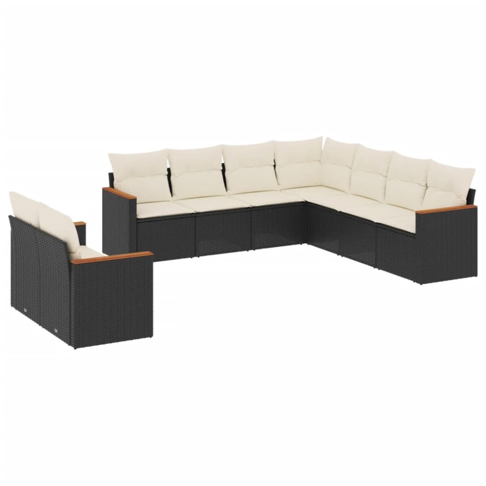 vidaXL Set mobilier de grădină cu perne, 9 piese, negru, poliratan