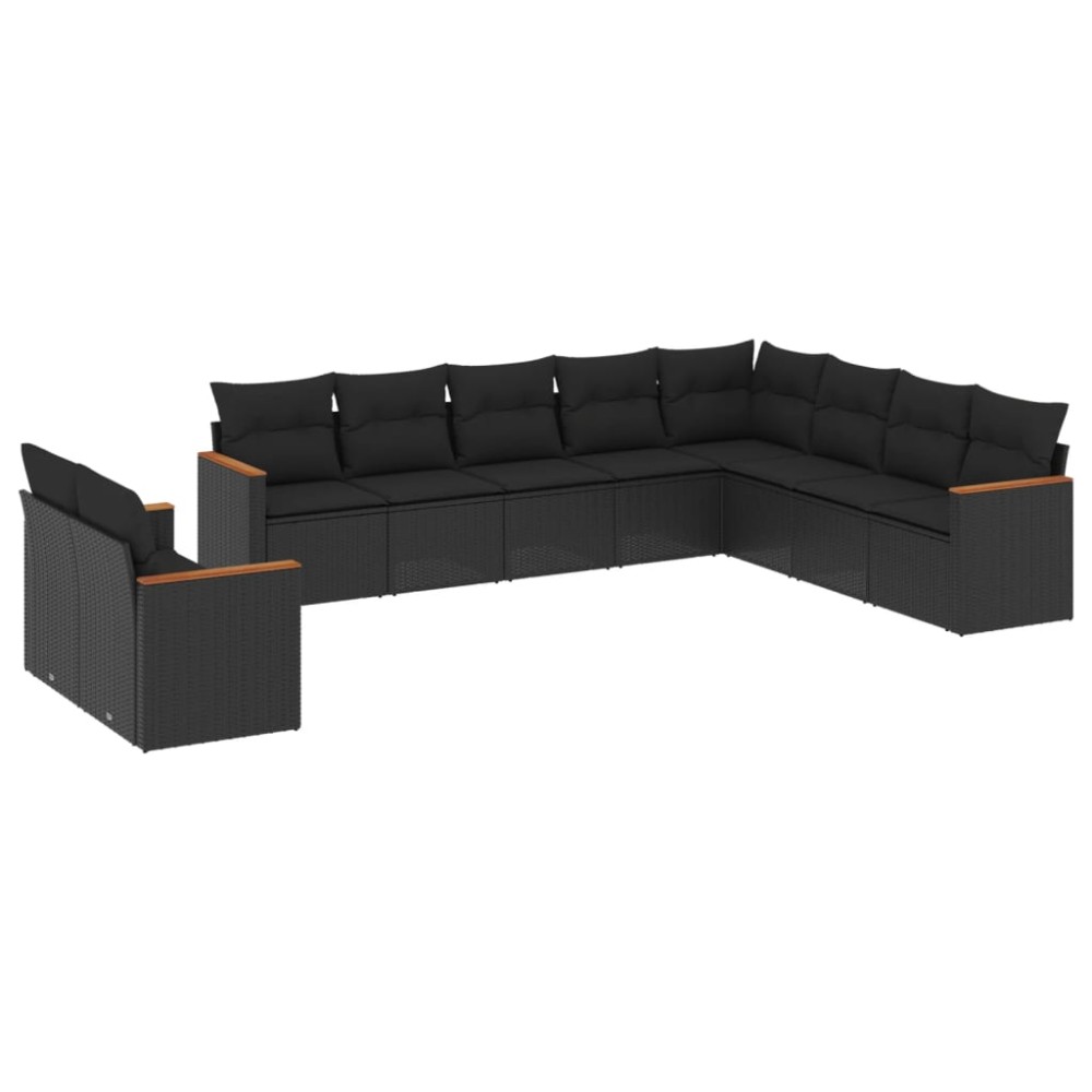 vidaXL Set canapele de grădină cu perne, 10 piese, negru, poliratan