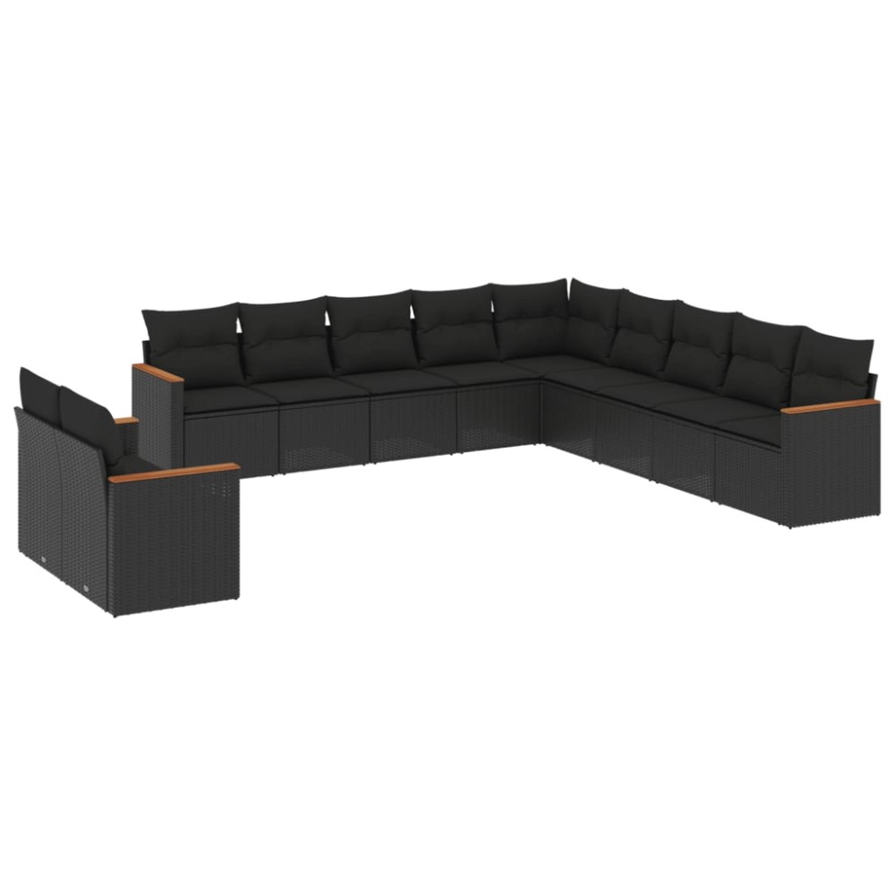 vidaXL Set canapele de grădină cu perne, 11 piese, negru, poliratan