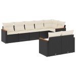 vidaXL Set mobilier de grădină cu perne, 8 piese, negru, poliratan