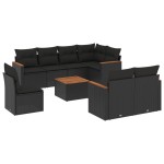 vidaXL Set mobilier de grădină cu perne, 9 piese, negru, poliratan