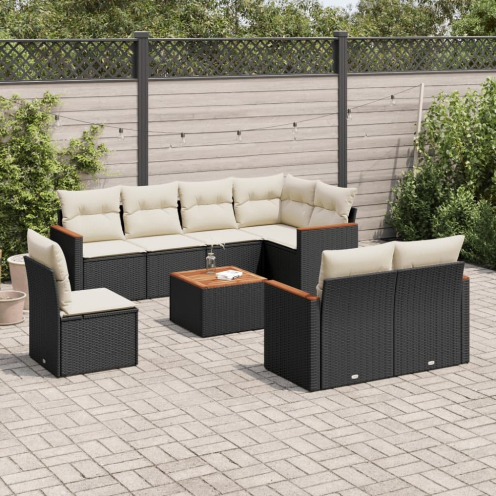 vidaXL Set mobilier de grădină cu perne, 9 piese, negru, poliratan