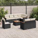 vidaXL Set mobilier de grădină cu perne, 9 piese, negru, poliratan