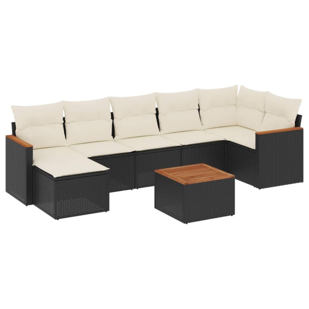 vidaXL Set mobilier de grădină cu perne, 8 piese, negru, poliratan