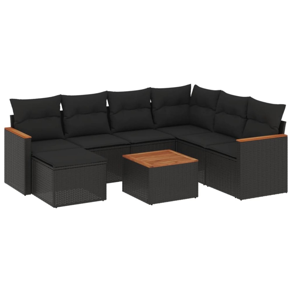 vidaXL Set mobilier de grădină cu perne, 8 piese, negru, poliratan