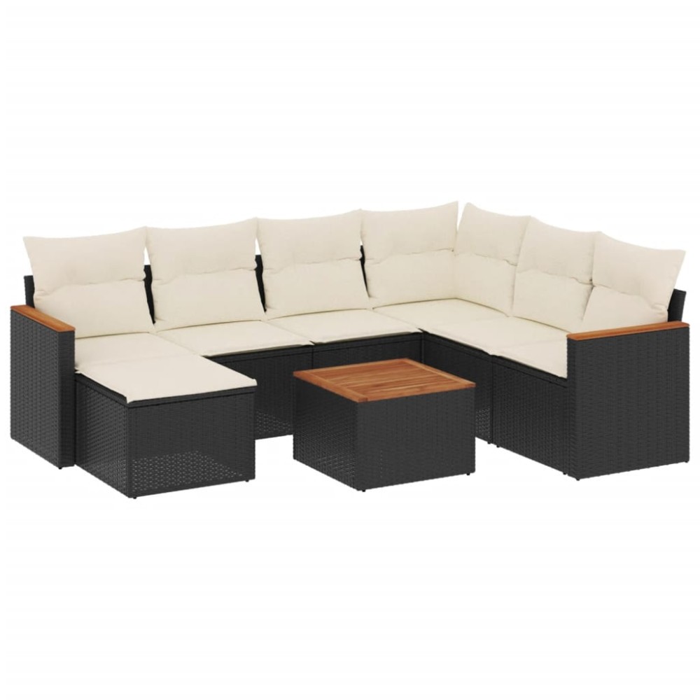 vidaXL Set mobilier de grădină cu perne, 8 piese, negru, poliratan
