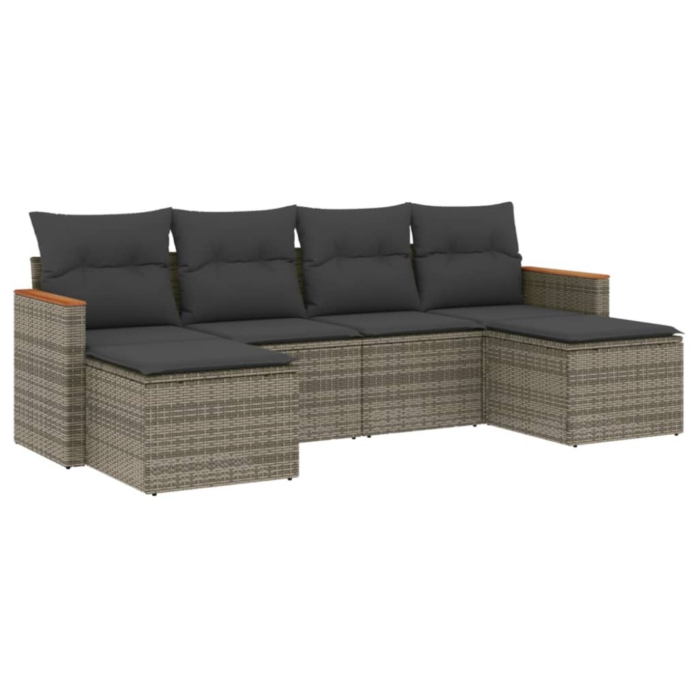 vidaXL Set mobilier grădină cu perne, 6 piese, gri, poliratan