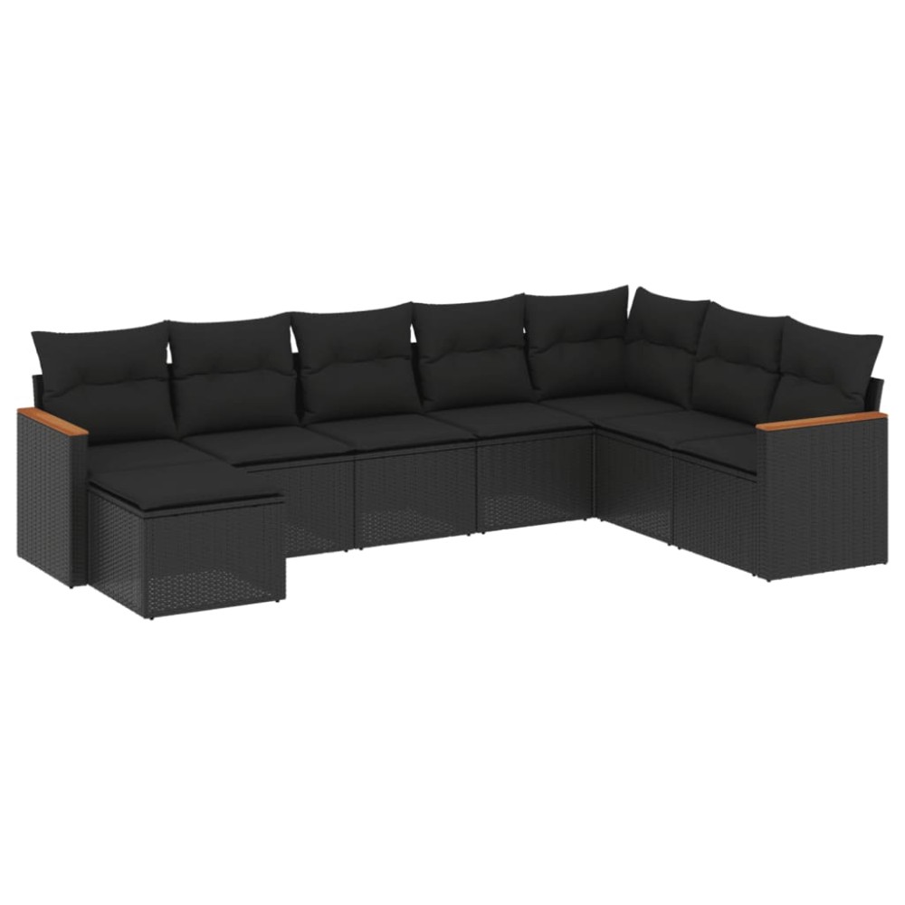vidaXL Set mobilier de grădină cu perne, 8 piese, negru, poliratan