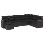 vidaXL Set mobilier de grădină cu perne, 8 piese, negru, poliratan