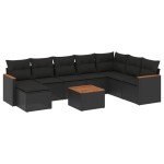 vidaXL Set mobilier de grădină cu perne, 9 piese, negru, poliratan vidaXL Set mobilier de grădină cu perne, 9 piese, negru, poliratan