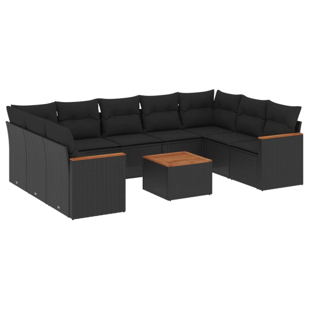 vidaXL Set canapele de grădină cu perne, 10 piese, negru, poliratan