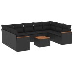 vidaXL Set canapele de grădină cu perne, 10 piese, negru, poliratan