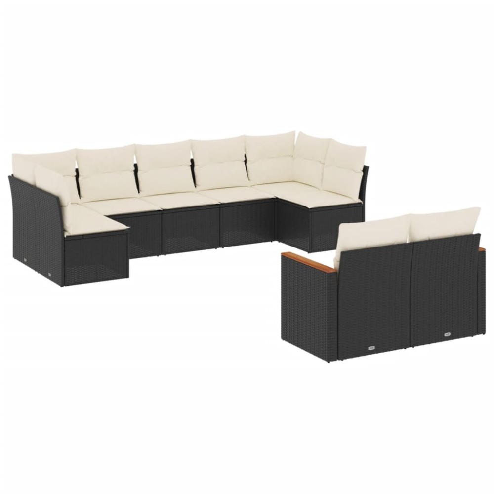 vidaXL Set mobilier de grădină cu perne, 9 piese, negru, poliratan
