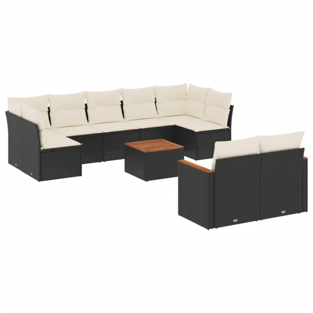 vidaXL Set canapele de grădină cu perne, 10 piese, negru, poliratan
