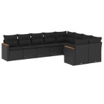 vidaXL Set mobilier de grădină cu perne, 9 piese, negru, poliratan vidaXL Set mobilier de grădină cu perne, 9 piese, negru, poliratan