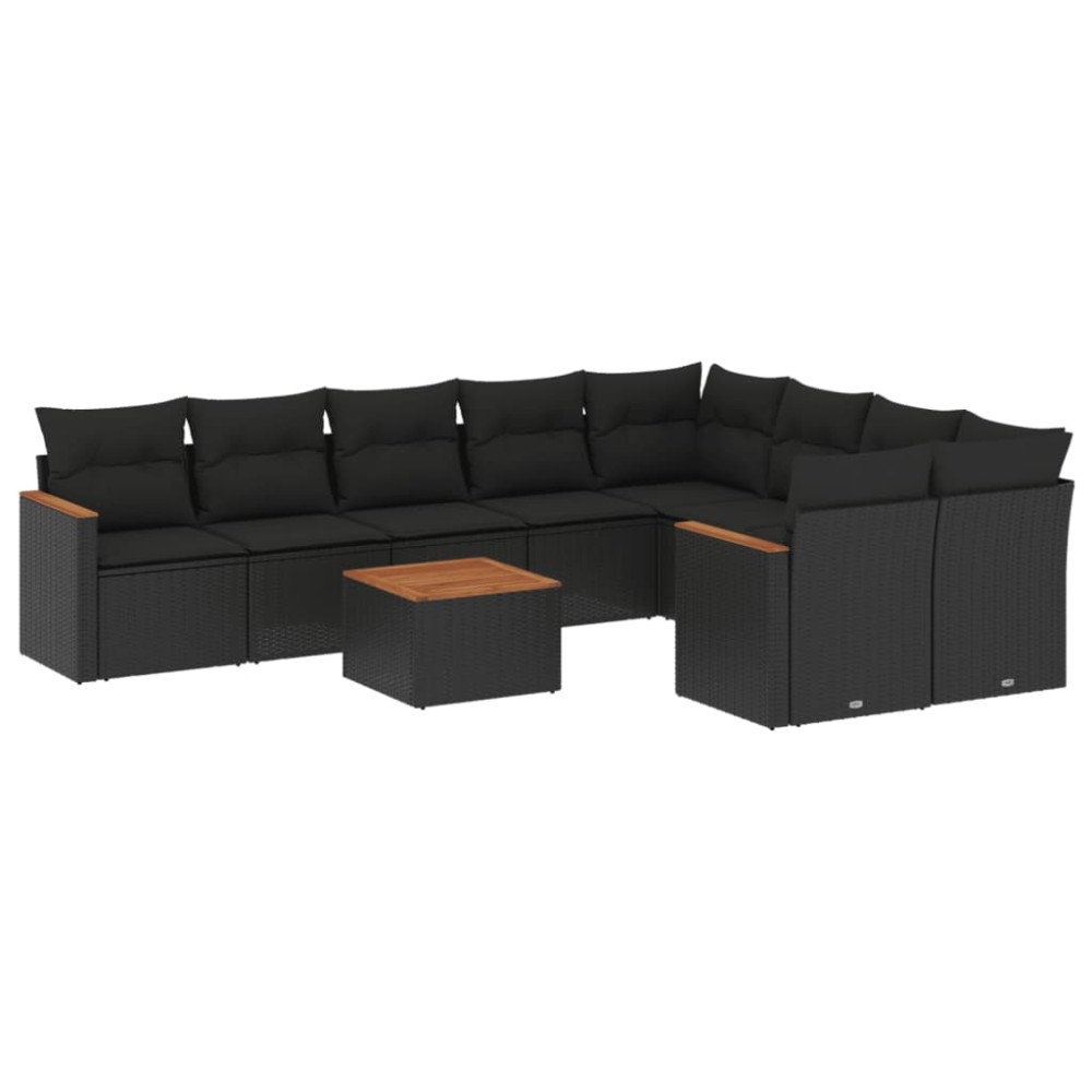 vidaXL Set canapele de grădină cu perne, 10 piese, negru, poliratan