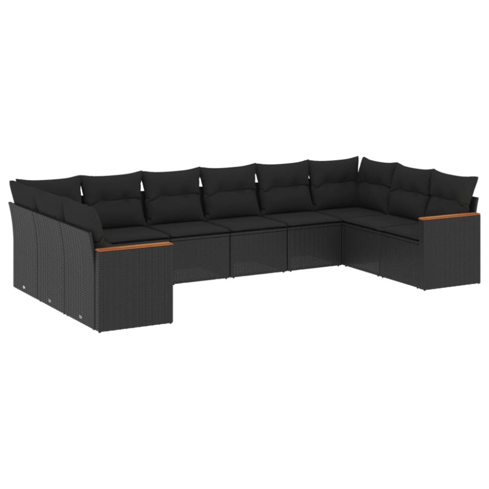 vidaXL Set canapele de grădină cu perne, 10 piese, negru, poliratan