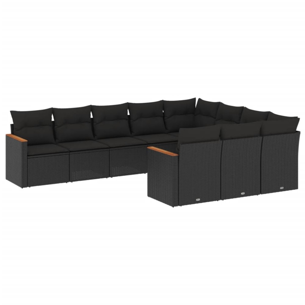 vidaXL Set canapele de grădină cu perne, 10 piese, negru, poliratan