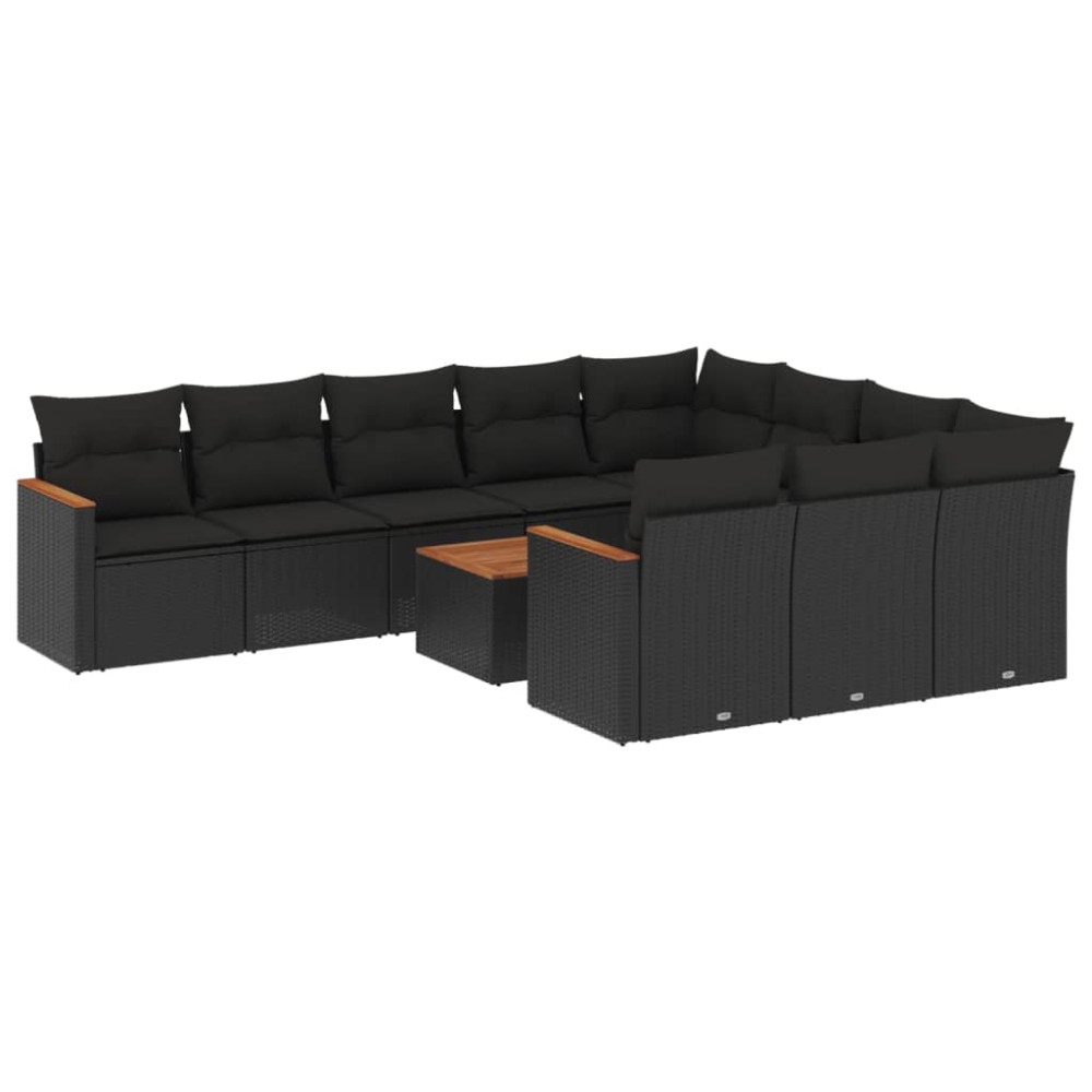 vidaXL Set canapele de grădină cu perne, 11 piese, negru, poliratan