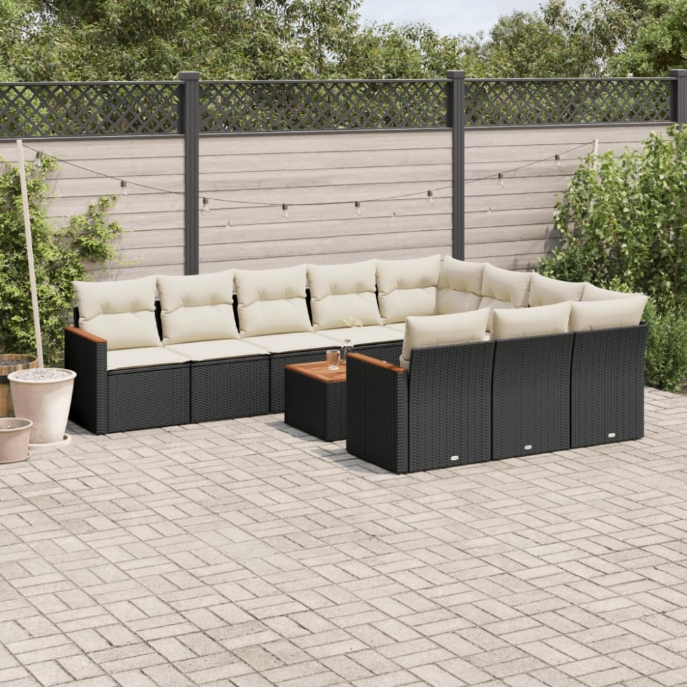 vidaXL Set canapele de grădină cu perne, 11 piese, negru, poliratan