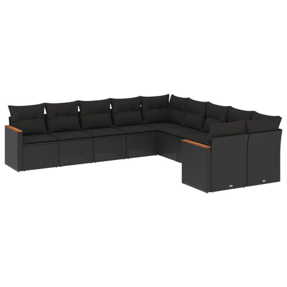 vidaXL Set canapele de grădină cu perne, 10 piese, negru, poliratan