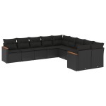 vidaXL Set canapele de grădină cu perne, 10 piese, negru, poliratan