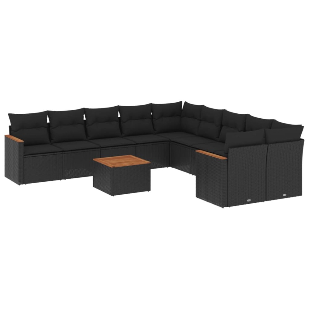 vidaXL Set canapele de grădină cu perne, 11 piese, negru, poliratan