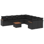 vidaXL Set canapele de grădină cu perne, 11 piese, negru, poliratan