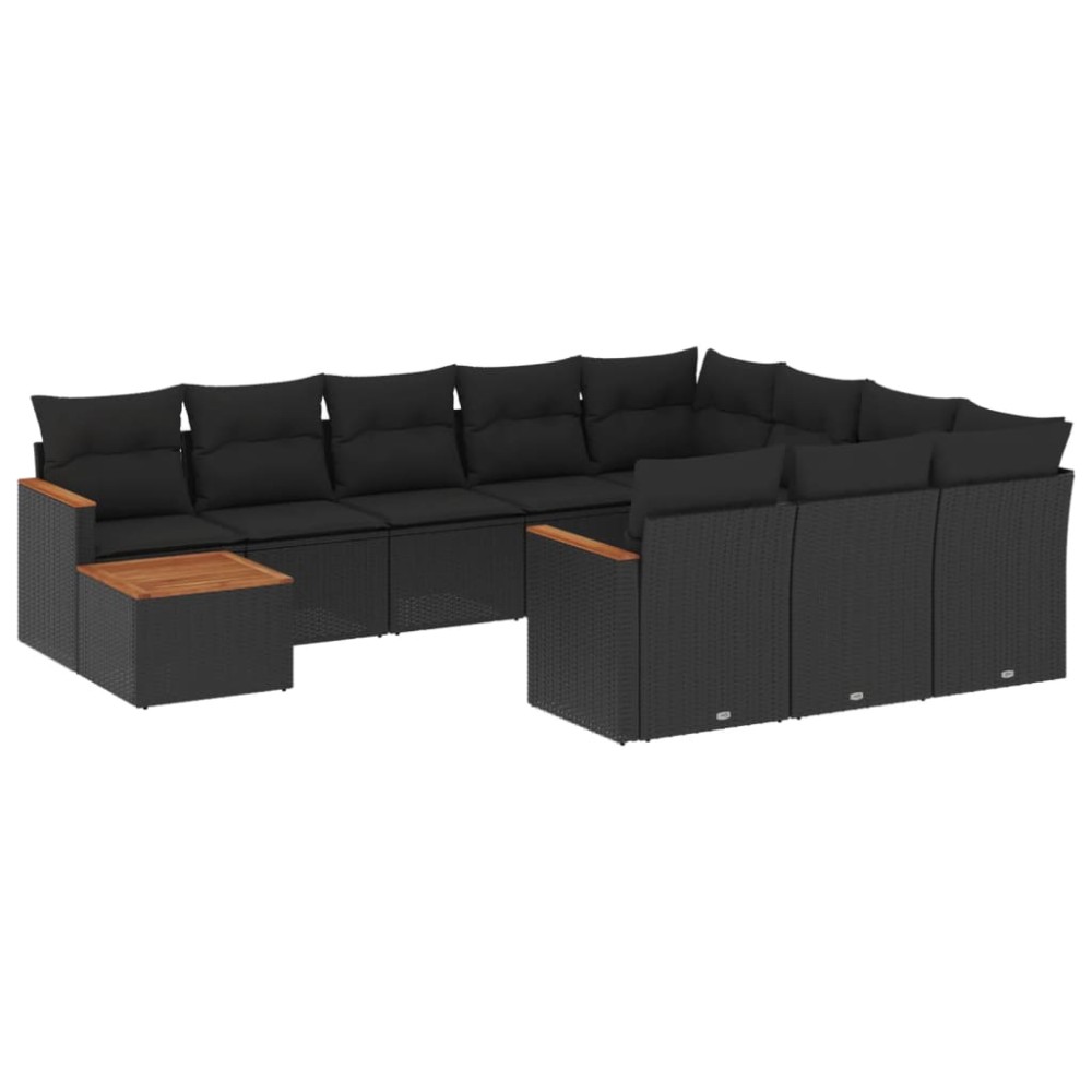 vidaXL Set canapele de grădină cu perne, 11 piese, negru, poliratan