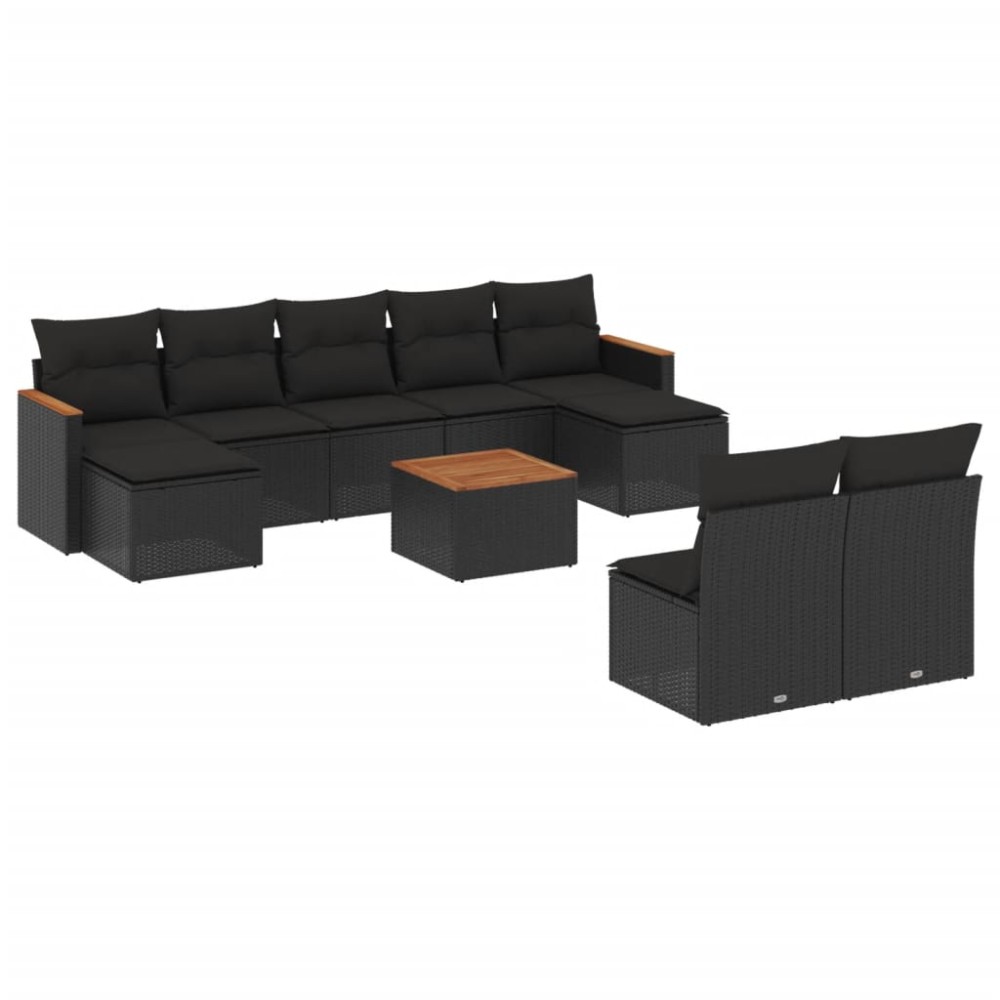 vidaXL Set canapele de grădină cu perne, 10 piese, negru, poliratan
